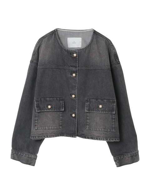 パールボタンノーカラーデニムジャケット｜TIARA（ティアラ