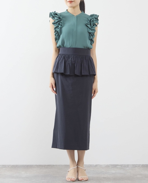 ペプラムベルトストレッチタイトスカート 詳細画像 ネイビー 2