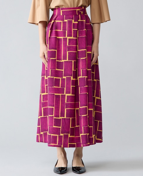 ブラッシュマークプリントアシンメトリータックスカート 詳細画像 ボルドー 1