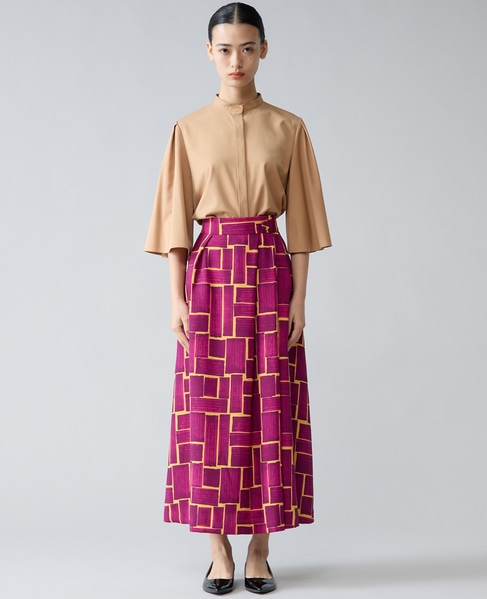 ブラッシュマークプリントアシンメトリータックスカート 詳細画像 ボルドー 2