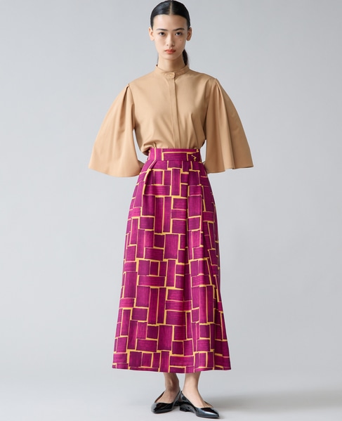 ブラッシュマークプリントアシンメトリータックスカート 詳細画像 ボルドー 3