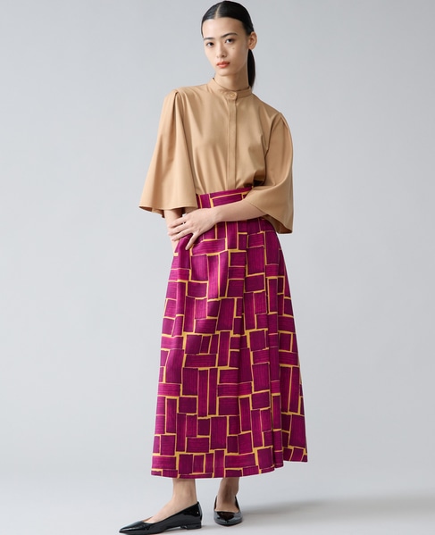 ブラッシュマークプリントアシンメトリータックスカート 詳細画像 ボルドー 4