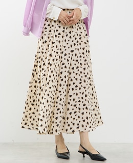 レオパードプリントギャザーフレアスカート