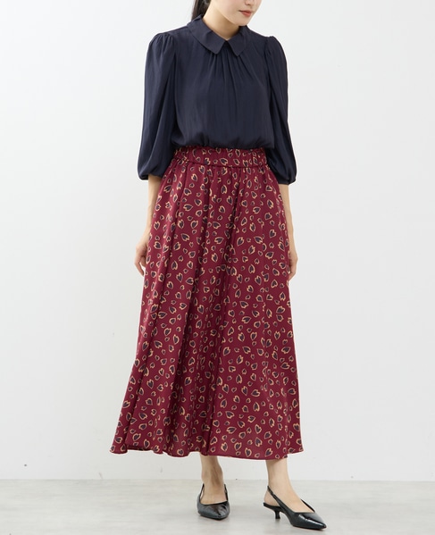 レオパードプリントギャザーフレアスカート 詳細画像 ボルドー 3