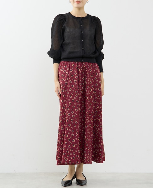 レオパードプリントギャザーフレアスカート 詳細画像 ボルドー 4