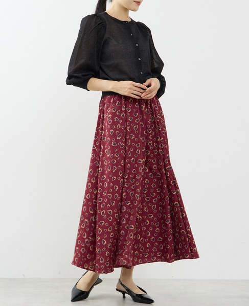 レオパードプリントギャザーフレアスカート 詳細画像 ボルドー 5