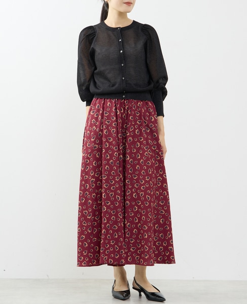 レオパードプリントギャザーフレアスカート 詳細画像 ボルドー 6