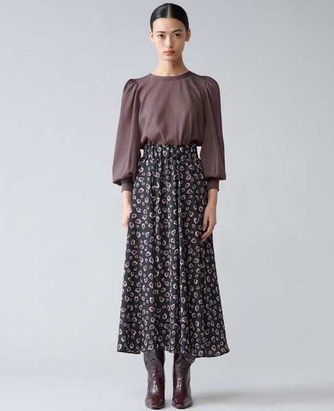 レオパードプリントギャザーフレアスカート 詳細画像 ブラック 4