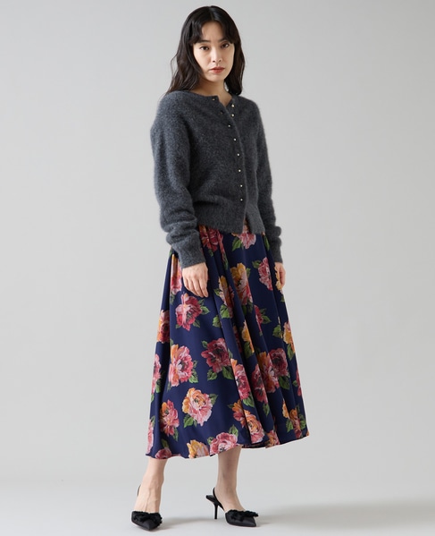 オールドローズプリントサイドタックサーキュラースカート 詳細画像 ネイビー 3