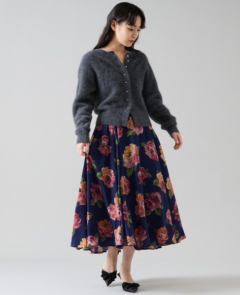 オールドローズプリントサイドタックサーキュラースカート 詳細画像 ネイビー 7