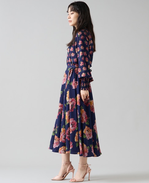 オールドローズプリントサイドタックサーキュラースカート 詳細画像 ネイビー 9