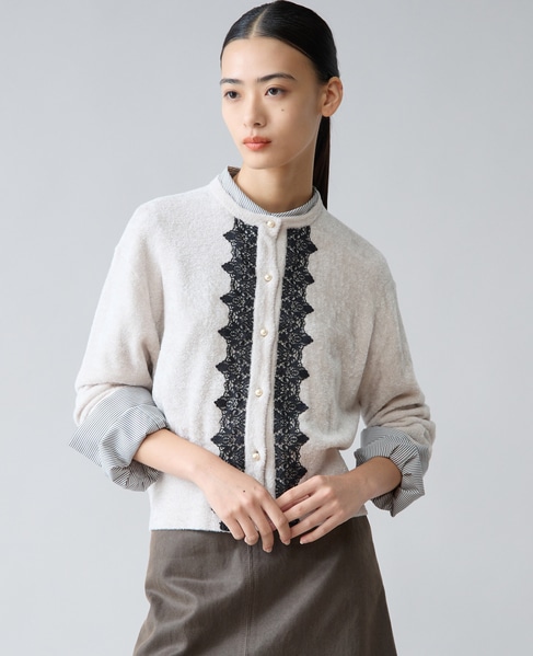 レース前立てカーディガン 詳細画像 アイボリー 2