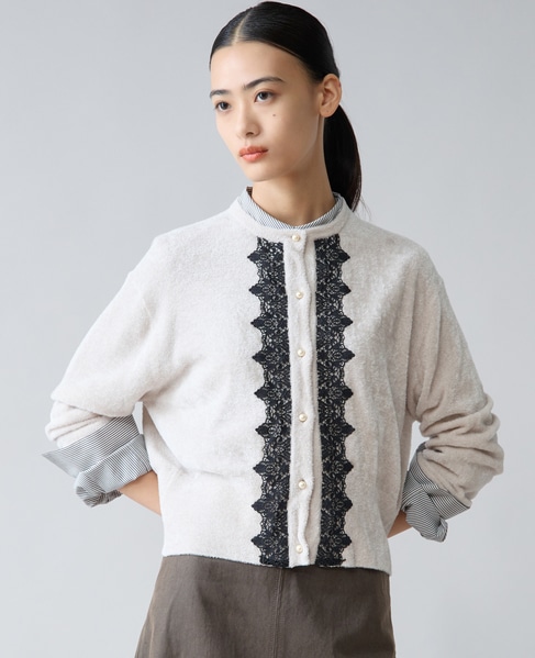 レース前立てカーディガン 詳細画像 アイボリー 3