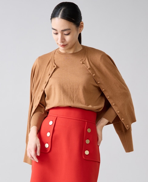 クルミ釦クルーネックカーディガン 詳細画像 キャメル 2