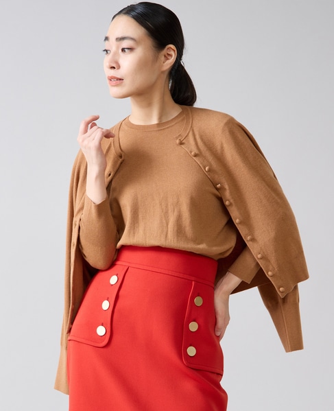 クルミ釦クルーネックカーディガン 詳細画像 キャメル 3