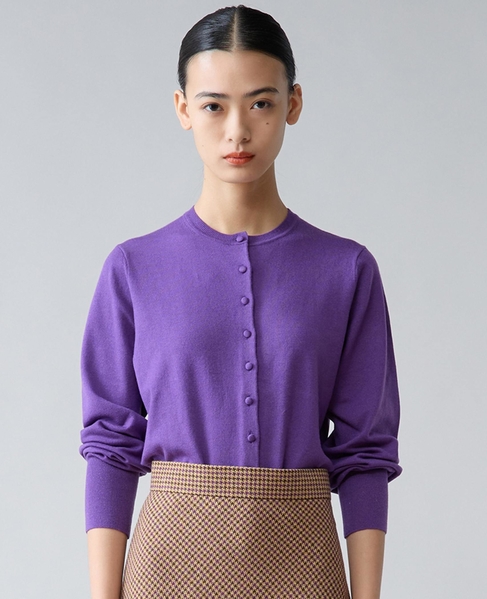 クルミ釦クルーネックカーディガン 詳細画像 パープル 1