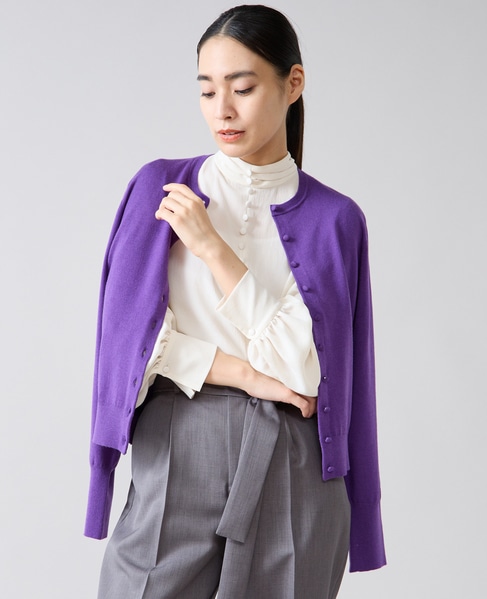 クルミ釦クルーネックカーディガン 詳細画像 パープル 8