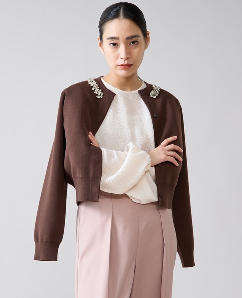 ビジューネックカーディガン 詳細画像 ブラウン 10