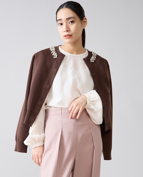 ビジューネックカーディガン 詳細画像 ブラウン 11