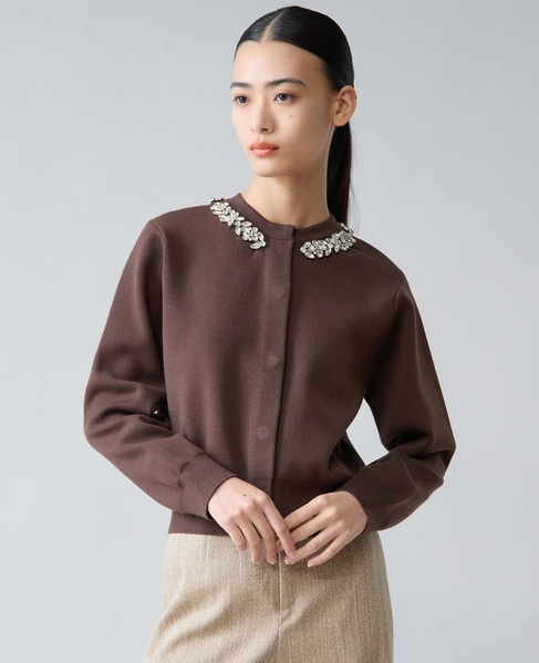 ビジューネックカーディガン 詳細画像 ブラウン 2
