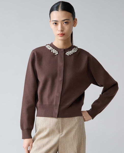ビジューネックカーディガン 詳細画像 ブラウン 3
