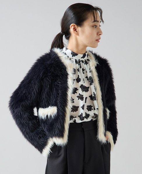 フェザーバイカラーニットジャケット 詳細画像 ブラック 2