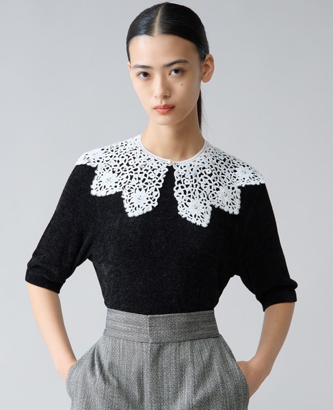 レース襟モールニット 詳細画像 ブラック 1