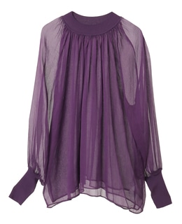 ニットリブトリミングシアーブラウス