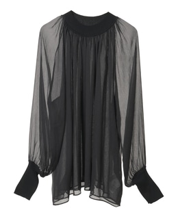 ニットリブトリミングシアーブラウス