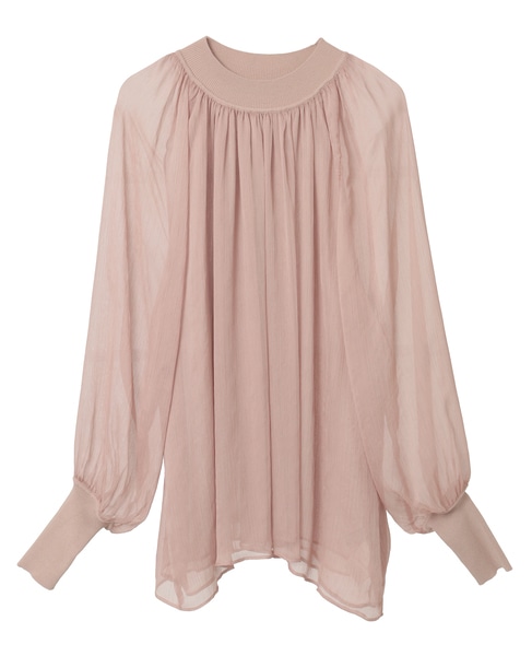 ニットリブトリミングシアーブラウス 詳細画像 ピンクベージュ 1