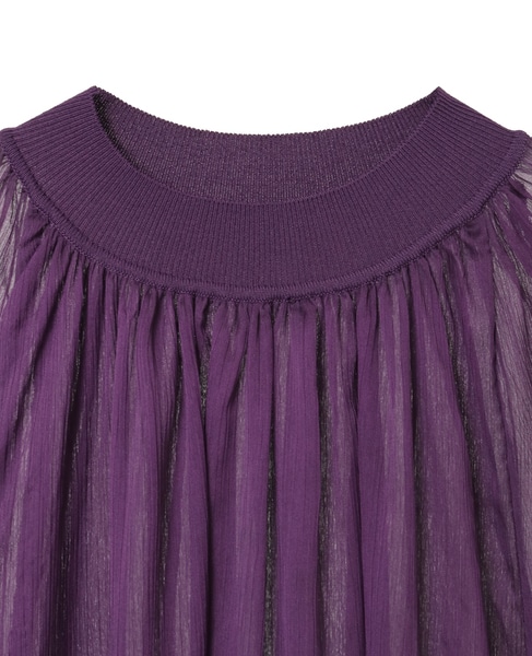 ニットリブトリミングシアーブラウス 詳細画像 パープル 3