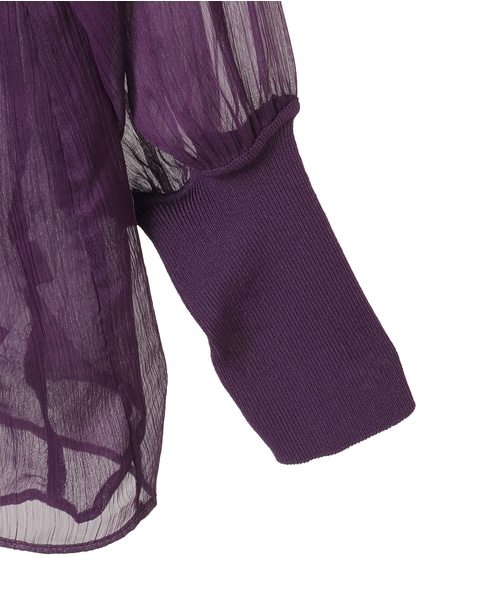 ニットリブトリミングシアーブラウス 詳細画像 パープル 4