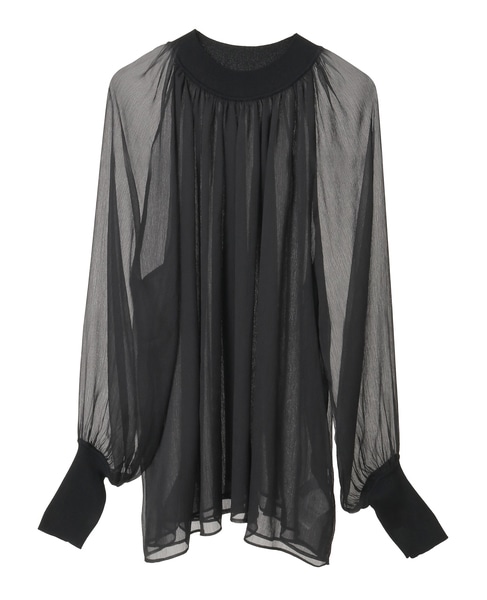 ニットリブトリミングシアーブラウス 詳細画像 ブラック 1