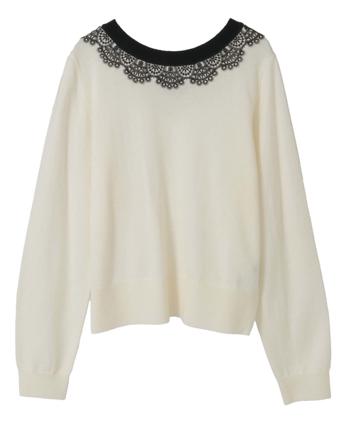 バイカラーレースネックニット 詳細画像 アイボリー 1