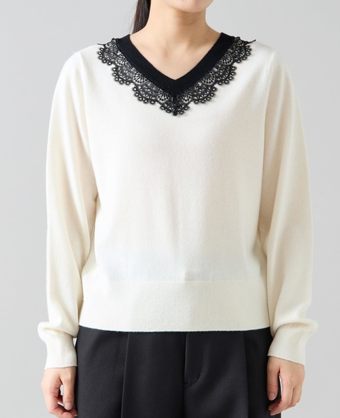 バイカラーレースネックニット 詳細画像 アイボリー 10