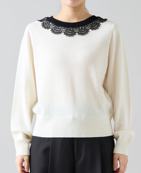 バイカラーレースネックニット 詳細画像 アイボリー 11