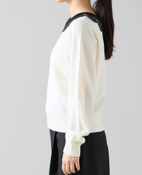 バイカラーレースネックニット 詳細画像 アイボリー 12