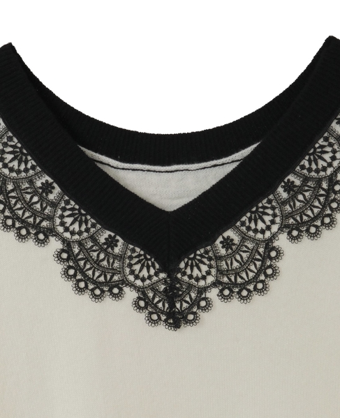 バイカラーレースネックニット 詳細画像 アイボリー 14