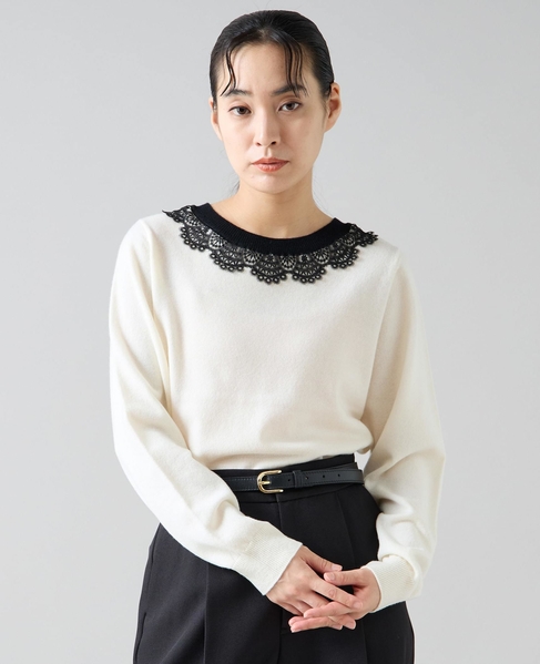 バイカラーレースネックニット 詳細画像 アイボリー 3