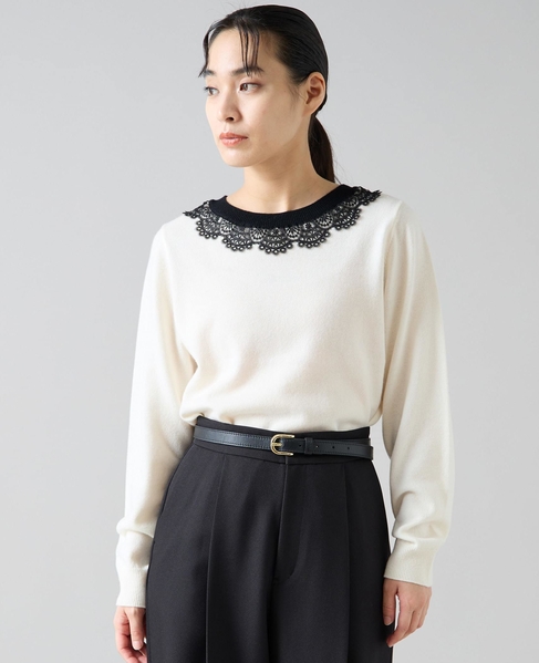 バイカラーレースネックニット 詳細画像 アイボリー 4