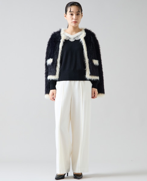 バイカラーレースネックニット 詳細画像 ブラック 4