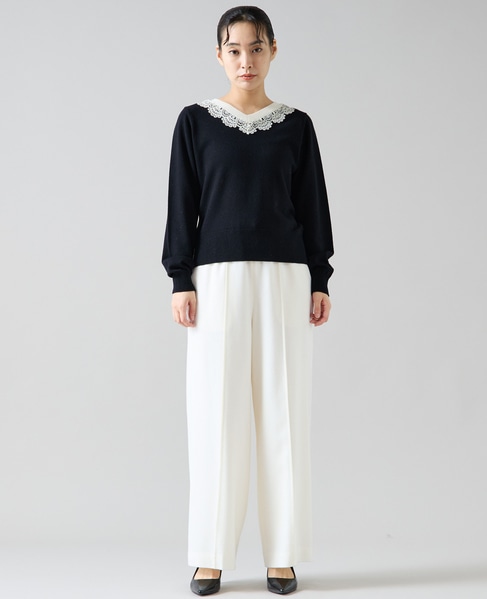 バイカラーレースネックニット 詳細画像 ブラック 5