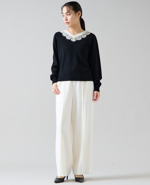 バイカラーレースネックニット 詳細画像 ブラック 6