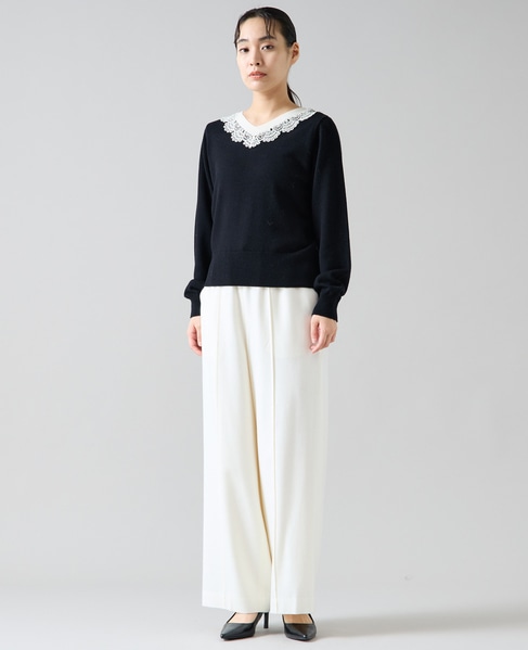 バイカラーレースネックニット 詳細画像 ブラック 7