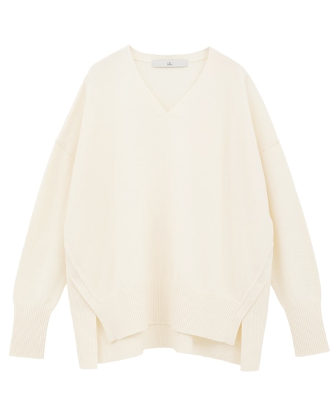 Vネックデザインスリットニット 詳細画像 アイボリー 1