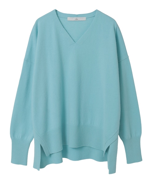 Vネックデザインスリットニット 詳細画像 アクアブルー 11