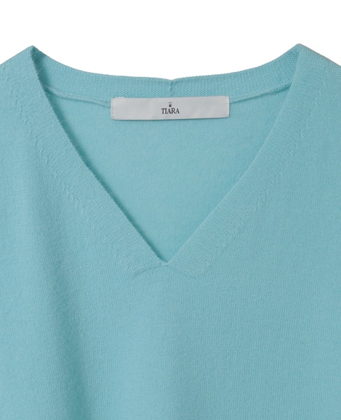 Vネックデザインスリットニット 詳細画像 アクアブルー 13