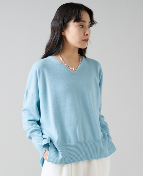 Vネックデザインスリットニット 詳細画像 アクアブルー 2