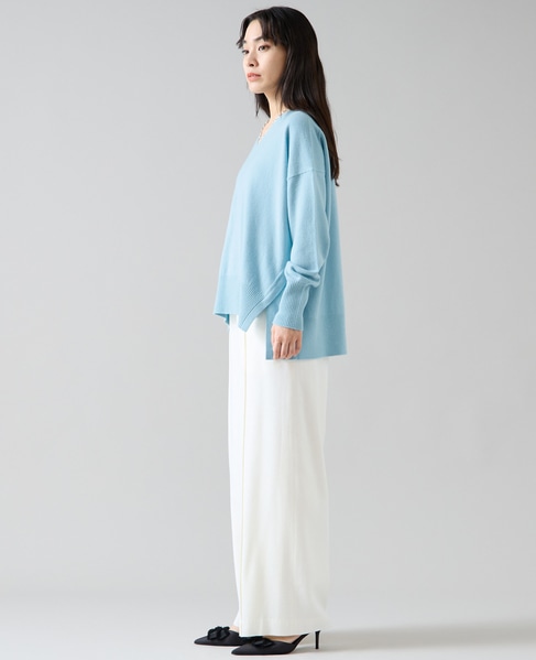 Vネックデザインスリットニット 詳細画像 アクアブルー 4