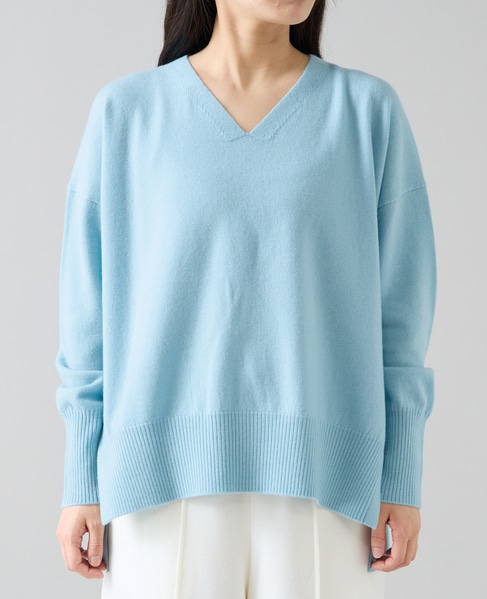 Vネックデザインスリットニット 詳細画像 アクアブルー 7